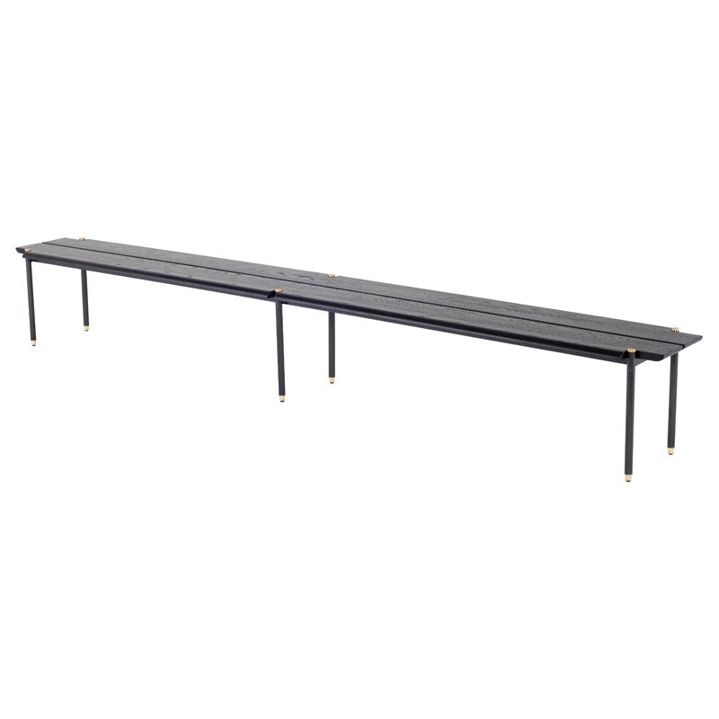 Stacking Bench - Charred Black 118"L BENCH District Eight     Four Hands, Burke Decor, Mid Century Modern Furniture, Old Bones Furniture Company, Old Bones Co, Modern Mid Century, Designer Furniture, https://www.oldbonesco.com/