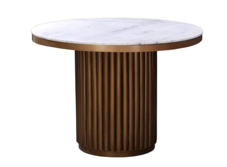 Load image into Gallery viewer, Tower Dining Table White &amp;amp; BrassDining Table Moe&amp;#39;s  White &amp;amp; Brass   Four Hands, Mid Century Modern Furniture, Old Bones Furniture Company, Old Bones Co, Modern Mid Century, Designer Furniture, https://www.oldbonesco.com/
