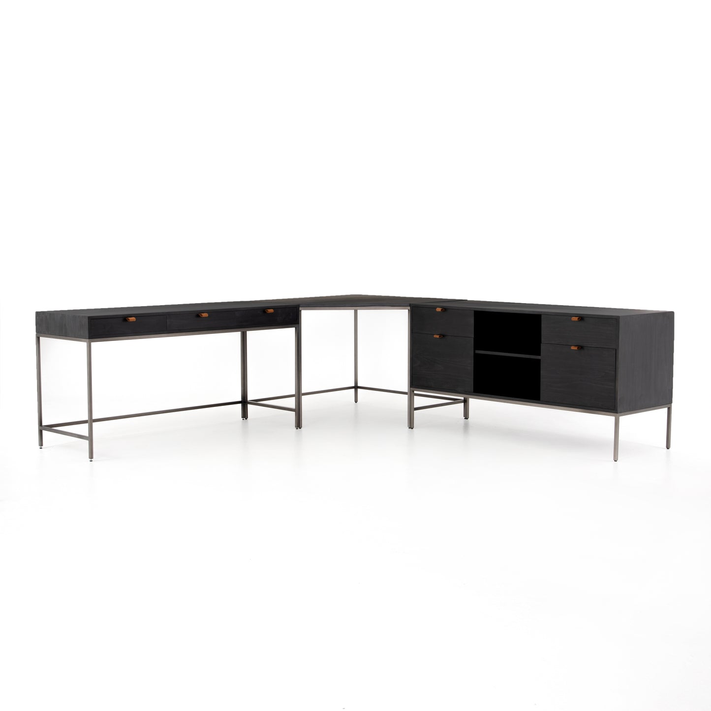 Try Desk System W/ Filing Credenza / Black Wash PoplarDesk Four Hands  W/ Filing Credenza Black Wash Poplar  Four Hands, Mid Century Modern Furniture, Old Bones Furniture Company, Old Bones Co, Modern Mid Century, Designer Furniture, https://www.oldbonesco.com/