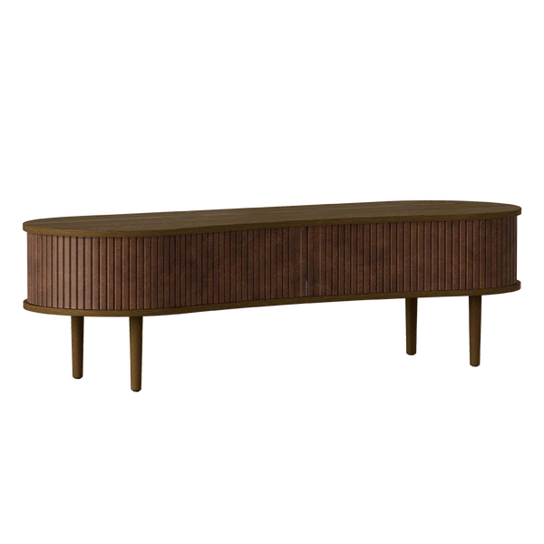 Audacious TV Bench Hazelnut / Dark OakMEDIA UNIT Umage  Hazelnut Dark Oak  Four Hands, Mid Century Modern Furniture, Old Bones Furniture Company, Old Bones Co, Modern Mid Century, Designer Furniture, https://www.oldbonesco.com/