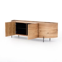 Lunas Media Console - Gold Guanacaste Media Unit Four Hands     Four Hands, Burke Decor, Mid Century Modern Furniture, Old Bones Furniture Company, Old Bones Co, Modern Mid Century, Designer Furniture, https://www.oldbonesco.com/