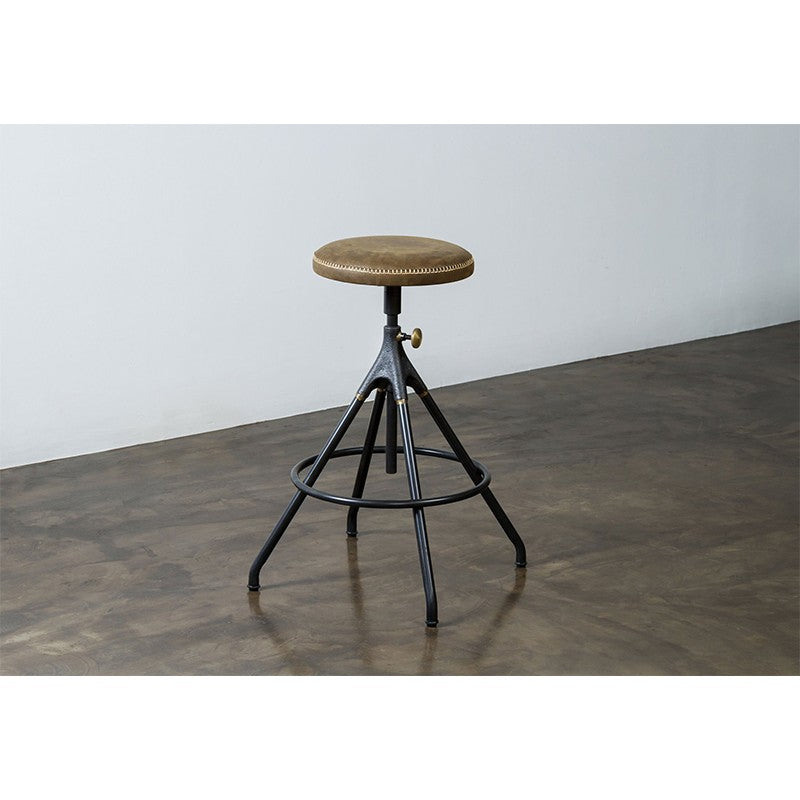 Akron Counter Stool - Jin Green Leather BAR AND COUNTER STOOL District Eight     Four Hands, Burke Decor, Mid Century Modern Furniture, Old Bones Furniture Company, Old Bones Co, Modern Mid Century, Designer Furniture, https://www.oldbonesco.com/