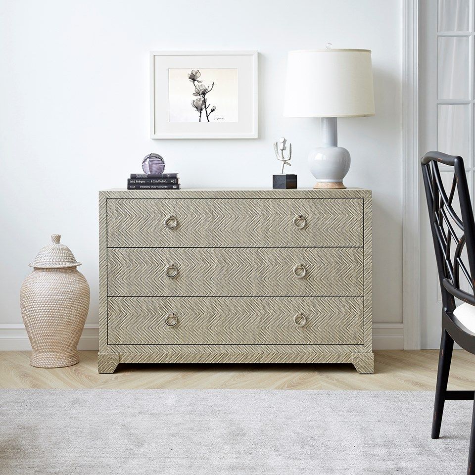Brittany Large 3-Drawer, Gray Tweed Dressers Bungalow 5     Four Hands, Burke Decor, Mid Century Modern Furniture, Old Bones Furniture Company, Old Bones Co, Modern Mid Century, Designer Furniture, https://www.oldbonesco.com/