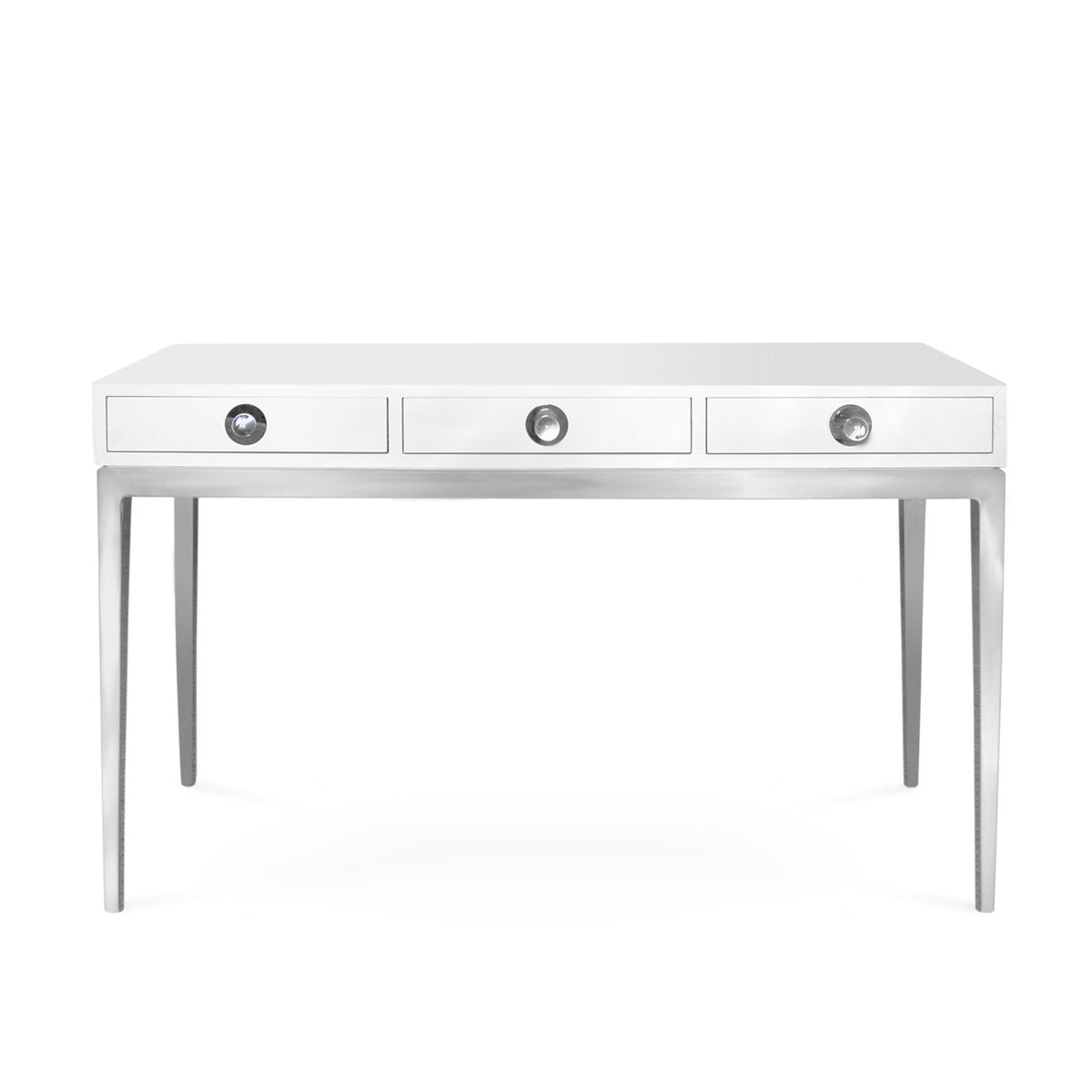 Load image into Gallery viewer, Channing Three-drawer Console White - NickelConsole Table Jonathan Adler  White - Nickel   Four Hands, Burke Decor, Mid Century Modern Furniture, Old Bones Furniture Company, Old Bones Co, Modern Mid Century, Designer Furniture, https://www.oldbonesco.com/
