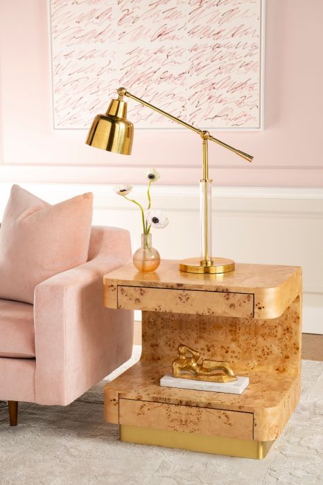 EMIL 2-DRAWER SIDE TABLE, BURL End Table Villa & House     Four Hands, Mid Century Modern Furniture, Old Bones Furniture Company, Old Bones Co, Modern Mid Century, Designer Furniture, https://www.oldbonesco.com/