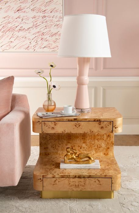 EMIL 2-DRAWER SIDE TABLE, BURL End Table Villa & House     Four Hands, Mid Century Modern Furniture, Old Bones Furniture Company, Old Bones Co, Modern Mid Century, Designer Furniture, https://www.oldbonesco.com/