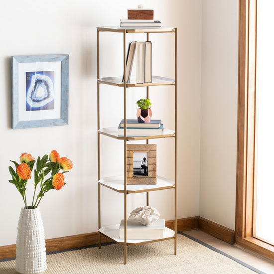 Sylvie 5 Tier Etagere Bookshelf Safavieh     Four Hands, Burke Decor, Mid Century Modern Furniture, Old Bones Furniture Company, Old Bones Co, Modern Mid Century, Designer Furniture, https://www.oldbonesco.com/