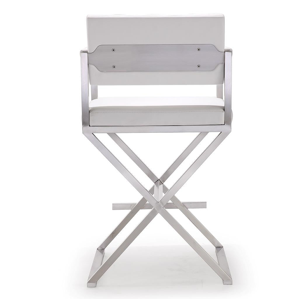 Load image into Gallery viewer, Director White Stainless Steel Counter Stool Counter Stools TOV Furniture     Four Hands, Burke Decor, Mid Century Modern Furniture, Old Bones Furniture Company, Old Bones Co, Modern Mid Century, Designer Furniture, https://www.oldbonesco.com/
