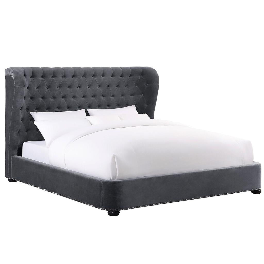 Finley Grey Velvet Bed Bed TOV Furniture     Four Hands, Burke Decor, Mid Century Modern Furniture, Old Bones Furniture Company, Old Bones Co, Modern Mid Century, Designer Furniture, https://www.oldbonesco.com/