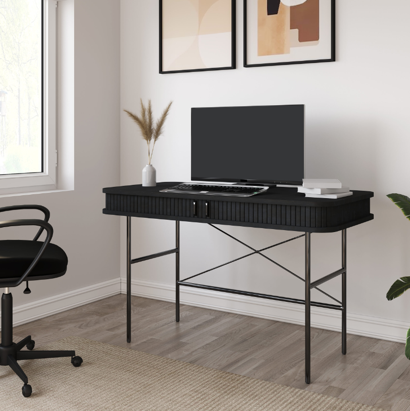 Nola Desk Black Oak Desk Unique Furniture     Four Hands, Mid Century Modern Furniture, Old Bones Furniture Company, Old Bones Co, Modern Mid Century, Designer Furniture, https://www.oldbonesco.com/