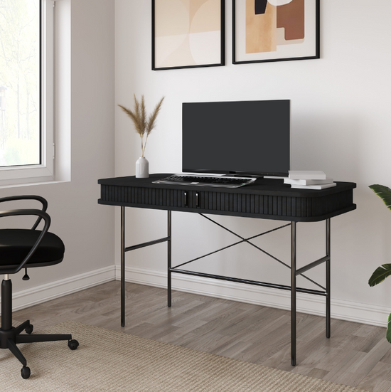 Nola Desk Black Oak Desk Unique Furniture     Four Hands, Mid Century Modern Furniture, Old Bones Furniture Company, Old Bones Co, Modern Mid Century, Designer Furniture, https://www.oldbonesco.com/
