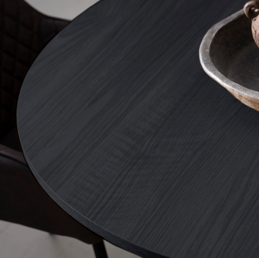 Nola Dining Table 47″ Round Black Oak Dining Table Unique Furniture     Four Hands, Mid Century Modern Furniture, Old Bones Furniture Company, Old Bones Co, Modern Mid Century, Designer Furniture, https://www.oldbonesco.com/