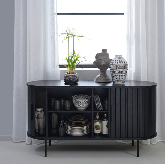 Nola Sideboard 55″ Black Oak Sideboard Unique Furniture     Four Hands, Mid Century Modern Furniture, Old Bones Furniture Company, Old Bones Co, Modern Mid Century, Designer Furniture, https://www.oldbonesco.com/