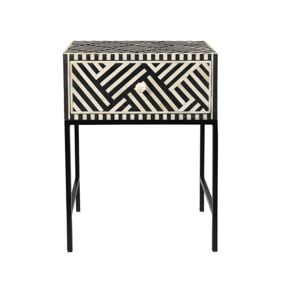 Load image into Gallery viewer, Noire Bone Inlay Side Table Nightstand/End Table TOV Furniture     Four Hands, Burke Decor, Mid Century Modern Furniture, Old Bones Furniture Company, Old Bones Co, Modern Mid Century, Designer Furniture, https://www.oldbonesco.com/
