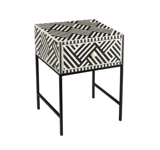 Noire Bone Inlay Side Table Nightstand/End Table TOV Furniture     Four Hands, Burke Decor, Mid Century Modern Furniture, Old Bones Furniture Company, Old Bones Co, Modern Mid Century, Designer Furniture, https://www.oldbonesco.com/
