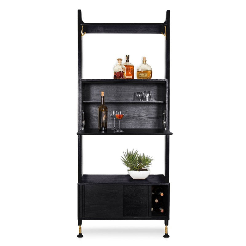 Theo Wall Unit With Bar - Black SHELVING District Eight     Four Hands, Burke Decor, Mid Century Modern Furniture, Old Bones Furniture Company, Old Bones Co, Modern Mid Century, Designer Furniture, https://www.oldbonesco.com/
